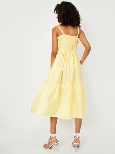 Max Women's Polyester A-Line Midi Dress (TL55002_Lemon