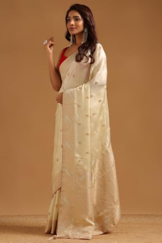 Soch Womens Cream Satin Paisley Zari Woven Saree