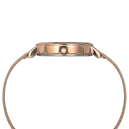 TIMEX Analog Watch for Women with Blue Round Dial & Rose Gold Stainless Steel Bracelet Band Water Resistant Women's Wrist Watches - TWEL155SMU07