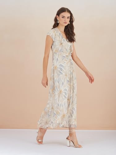 Latin Quarters Women's Grey Short Sleeve U-Neck Casual Printed Dress_XL