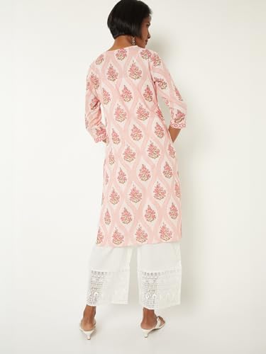 Max Women Floral Print Straight Kurta(Peach_M)