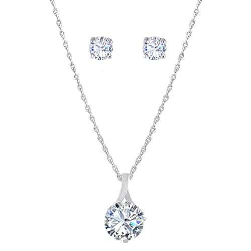 JFL - Jewellery for Less Fashion Silver Plated Solitaire Modern Cz American Diamond Pendant Set for Women.