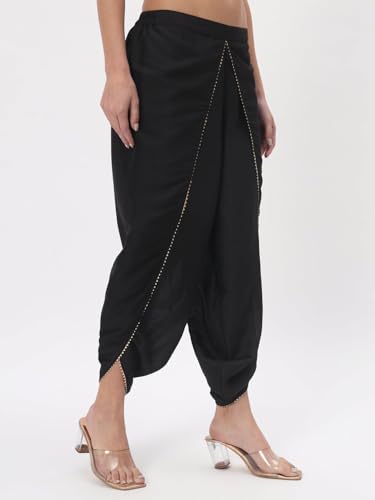 studio rasa Women's Chroma Solid Embellished Dhoti for Festive Wedding Fusionwear (BTWC52305M_Black_Medium)