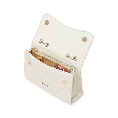 Fastrack Women’s White Sling Bag | Quilted Faux Leather | Adjustable Strap with Metal Detail & Flap Closure