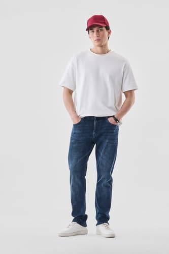 SNITCH Men Casual Jeans | Relaxed Fit Straight Leg Mid Rise | Durable Cotton Blend with Medium Stretch for Everyday Comfort & Style | Ink Blue