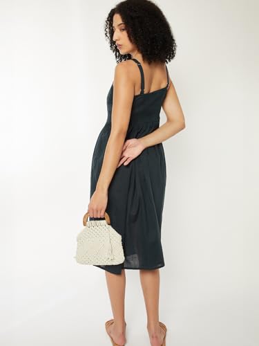 Max Women Pleated A-line Midi Dress(Green_XL)