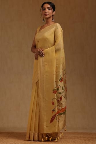 Soch Womens Yellow Chanderi Woven Design Saree