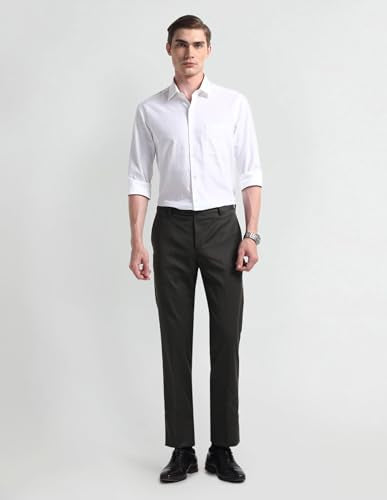Arrow Men Tapered fit Polyester SolidMid-Rise waistTrousers(ARAEOTR1627_Brown_32)