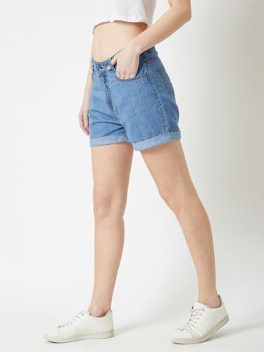 Miss Chase Women's Relaxed Fit Mid Rise Light Weight Denim Shorts (MCAW25DEN62-73-995-28, Morayne Blue, 28)