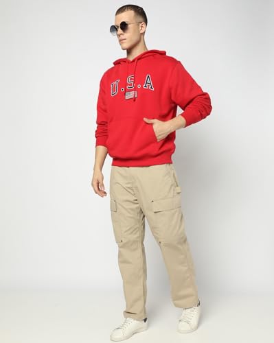 GAP Men's Full Sleeve Hooded Neck Oversize Fit Brushed Sweatshirt,Red,XXL