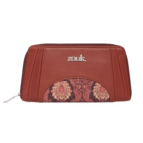 ZOUK Arika Zipper Wallet for Women | Card Holder Wallet with 10 Card Slots, Coin Pouch & Cash Compartments | Purse for Women Stylish | Fits Phones up to 6.7” | Jodhpur Damask