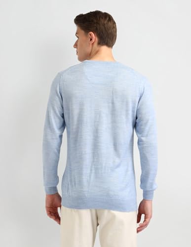 Arrow Mens Blue Self-Design Crew Neck Long SleeveCasual CottonRegular Fit Sweater (ARAISW4030_Blue_M)