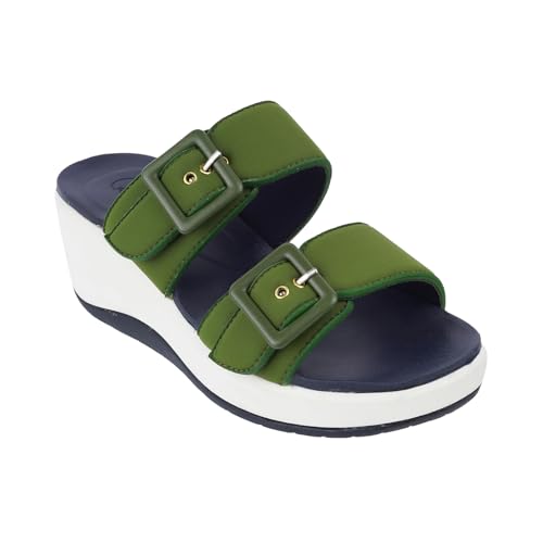 Catwalk Women Stylised Open Back Platforms | For Women & Girls (GREEN,8 UK)