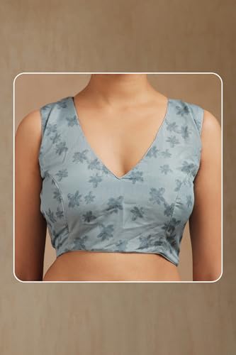 Soch Womens Powder Blue Chanderi Floral Print Saree