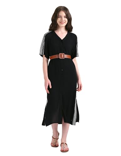 U.S. POLO ASSN. women's Viscose Fit and Flare Midi Casual Dress (UWSS24DRS124 Black