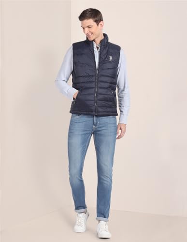U.S.Polo Association Men's Concealed Hood Sleeveless Jacket (USJCKO3005_Navy_M)