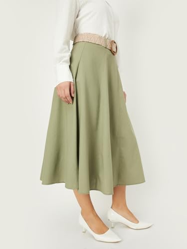 Max Women Solid A-line Belted Skirt (Green_XL)