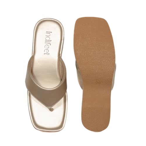 Indifeet Thong Wedge Heels for Women, Metallic, UK 6