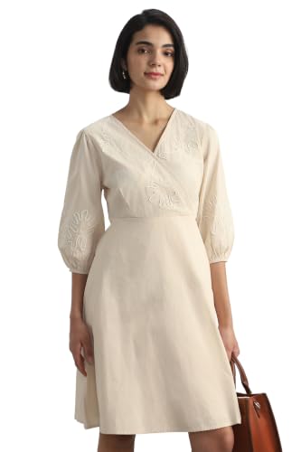 Women Beige Embroidered Casual Dress