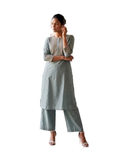 Max Women Embroidered Kurta Set (Blue_L)