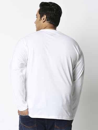 Bewakoof Men's Graphic Print Regular Fit Full Sleeve Round Neck Cotton Plus Size T-Shirt_694246_White_6XL