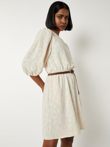 Max Women Jacquard A-line Dress(Beige_XXL)