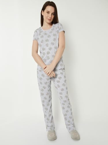 Max Women Printed PJ Set (Grey_XL)