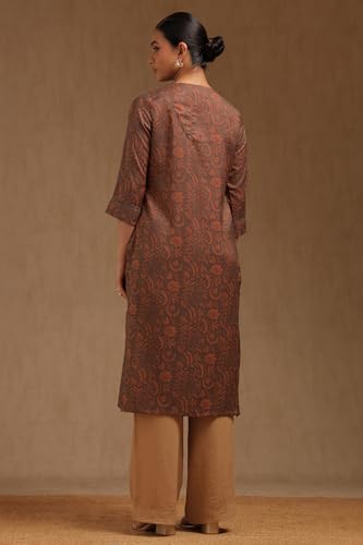 Soch Womens Earth Rayon Botanical Print Kurta with Tassels