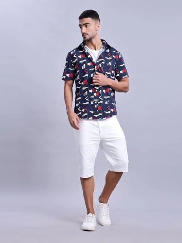 Regular Fit Printed Mid Rise Shorts White
