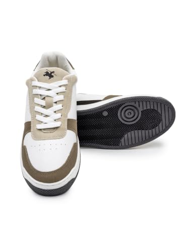 Cantabil Men's White & Beige Colourblock Casual Sneakers