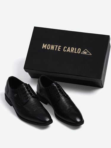 Monte Carlo Mens Black Solid Leather Slip On Compamporary Brogue Shoes - 201856FW-1-11