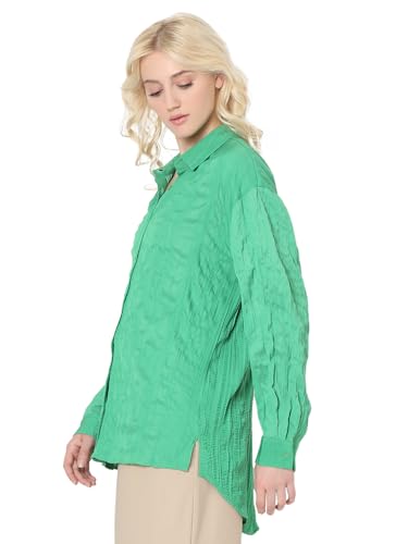 VERO MODA Women Solid Green Polyester Relaxed Fit Shirt