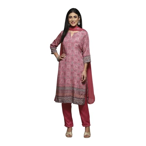 BIBA Women Viscose Straight Printed Suit Set(SKDSITARA8979_XL_Pink)