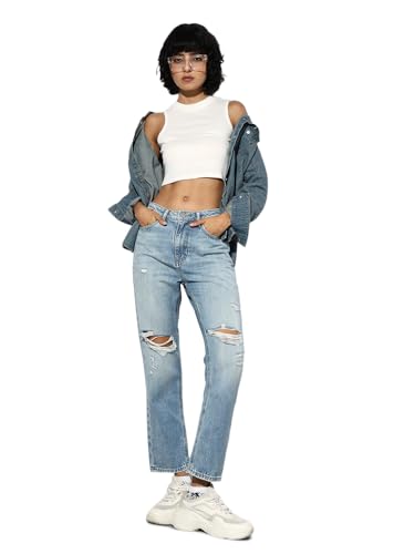 ONLY Women Cotton Non Stretchable Mid-Rise Straight Fit Blue Jeans
