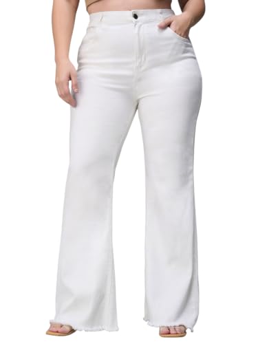 Miss Chase A+ Women's Wide-Leg High-Rise Regular-Length Stretchable Cargo Denim Jeans (APSS23DEN12-52-409-38, Frost White, 38)