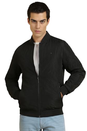 Allen Solly Men Black Textured Full Sleeves Casual Jacket