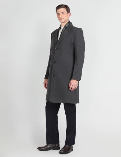 Arrow Notch Lapel Collar Solid Trench Coat
