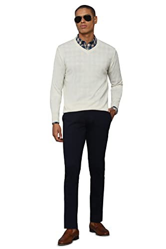 Allen Solly Men Cream Textured Crew Neck Full Sleeves Sweater