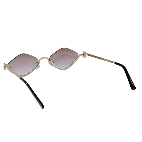 ELINE Irregular Half Frame Sunglasses for Women | Slim Narrow Gold Metal Frame | Lightweight Trendy Fashion Eyewear for Daily, Travel & Casual Wear (Brown)