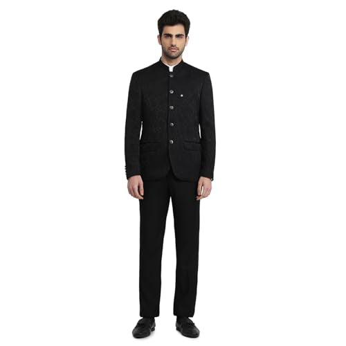 Raymond Black Jacquard Pattern Men Suit