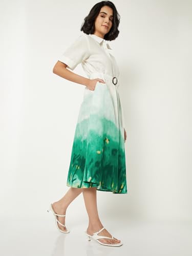 Max Women Printed Shirt Dress (White_M)