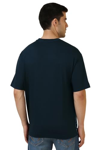 Allen Solly Men Navy Embroidered Crew Neck T-Shirt