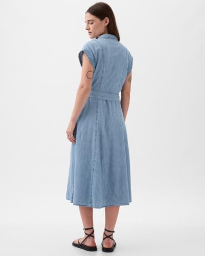 GAP Women's Cotton A-Line Below The Knee Casual Dress (442528453_LtBlue_LT. Blue