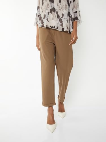 Max Women Textured Straight Fit Trousers (Brown_M)