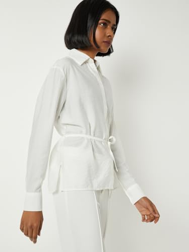 Max Women Textured Tie-up Waist Shirt (Off White_M)