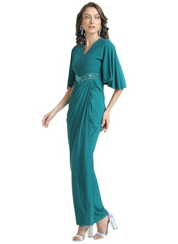 Kazo Women's Polyester Fit and Flare Maxi Dress (124159SDSPRCXS_Green