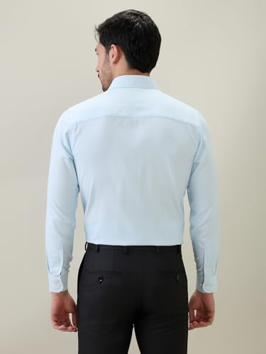 Raymond Men Contemporary Fit Structure Pattern Bamboo Polyester Blend Semi Cutaway Collar Full Sleeve Formal Shirt Green