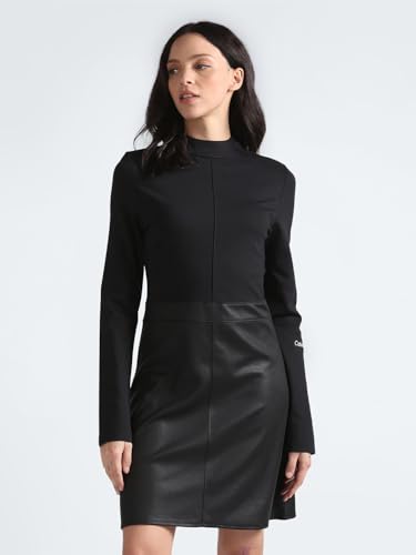 Calvin Klein Women's Viscose Fit and Flare above The Knee Dress (J20J221983BEH_BLACK_L)