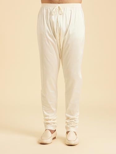 Manyavar Men's Art Silk Neckline Embroidered Solid Kurta Set (Lilac,L)