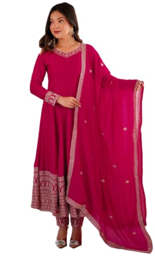 Leeli Peeri Desigenr Vichitra Silk Embroidery Work Anarkali Kurta Set With Dupatta.